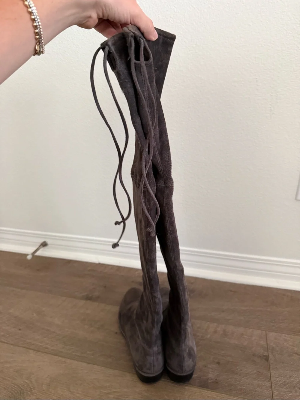 Stuart Weitzman Lowland Over-the-Knee Suede Flat Boots - Dark Gray